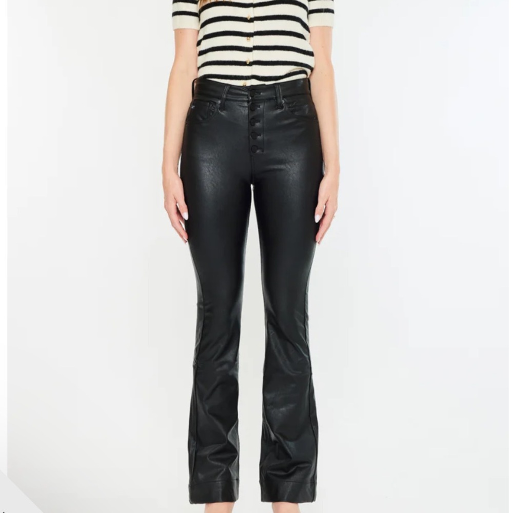 KanCan Black Faux Leather Flare Jeans